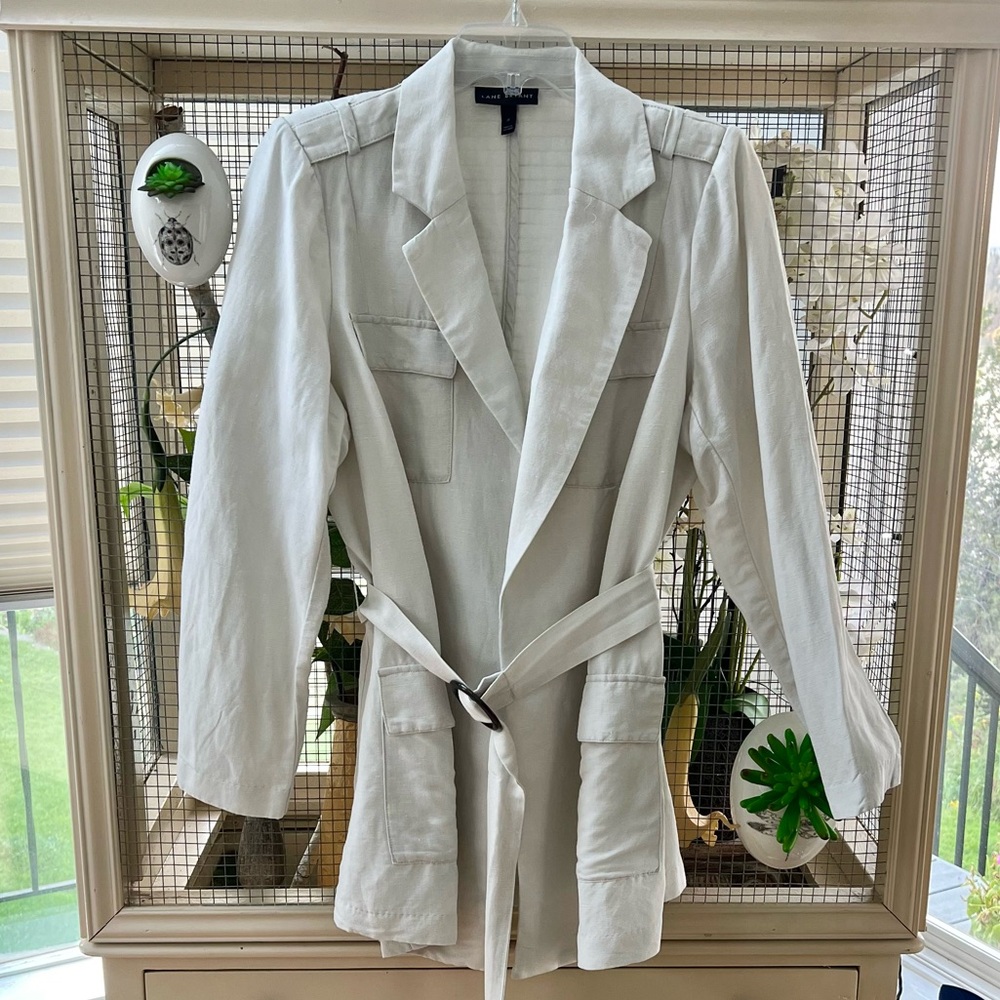 Lane Bryant Women's Off White Belted Linen Jacket Sz 18 - Picture 1 of 5